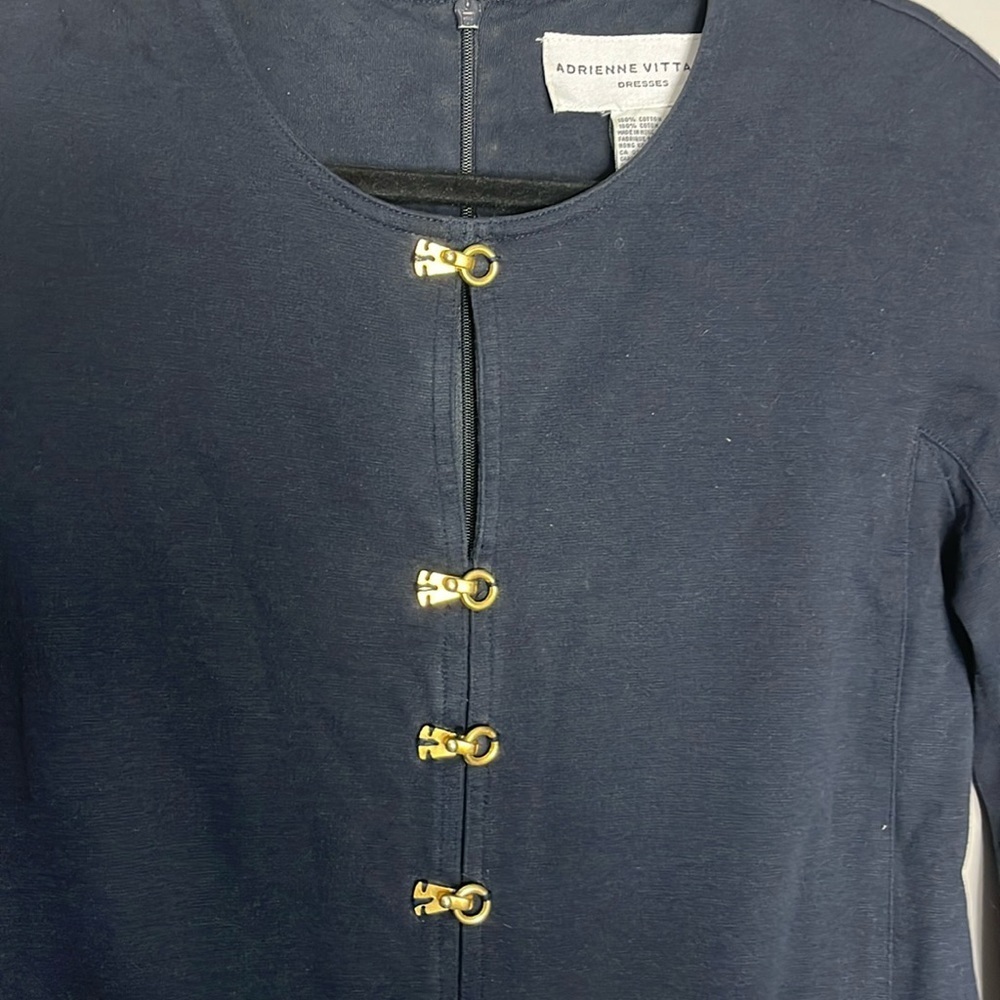 Adrienne Vittadini Vintage Sweater Dress Dark Navy Gold Hooks, size S - Picture 2 of 9